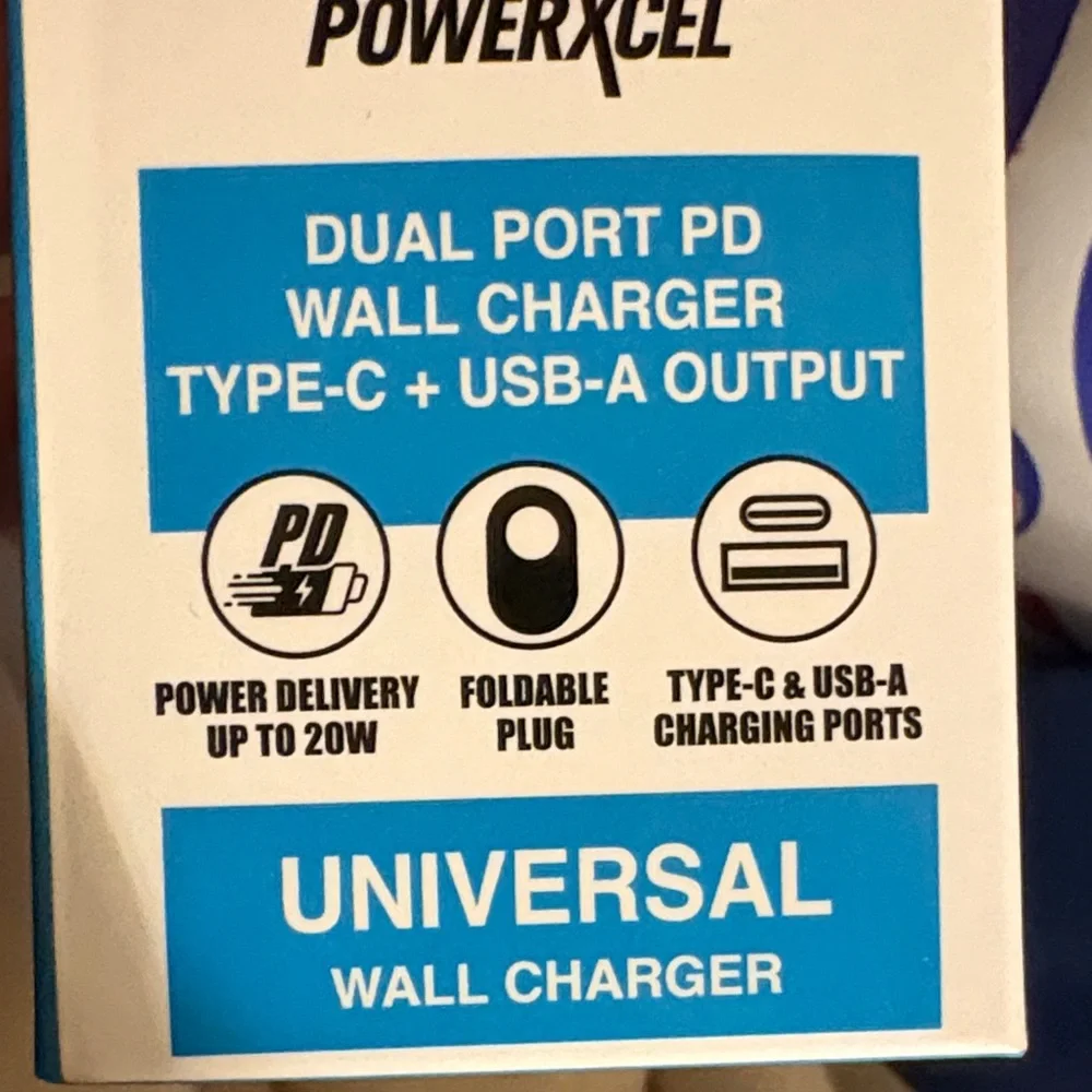 PowerXcel Dual Port Wall Charger Type-C + USB Output - Power Delivery Up To 20W
